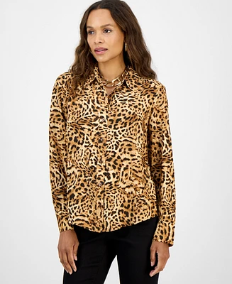 I.n.c. International Concepts Petite Animal-Print Button-Down Shirt