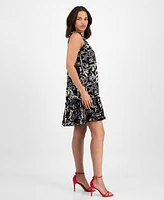 Robbie Bee Women's Printed Ruffle-Neck Sleeveless Mini Dress