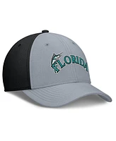 Nike Men's Gray/Black Florida Marlins Rise Swoosh Performance Flex Hat