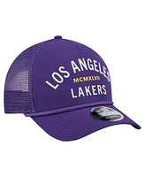 New Era Men's Purple Los Angeles Lakers Minimalist A-Frame 9FORTY Trucker Hat