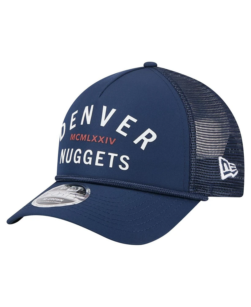 New Era Men's Navy Denver Nuggets Minimalist A-Frame 9FORTY Trucker Hat