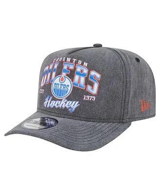 New Era Men's Charcoal Edmonton Oilers Throwback Washed A-Frame Pre-Curved 9FIFTY Snapback Hat