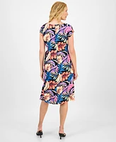 Connected Women's Printed Extended-Shoulder Midi Dress
