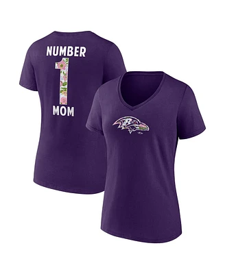 Logo Athletic Women's Purple Baltimore Ravens Number 1 Mom Floral V-Neck T-Shirt