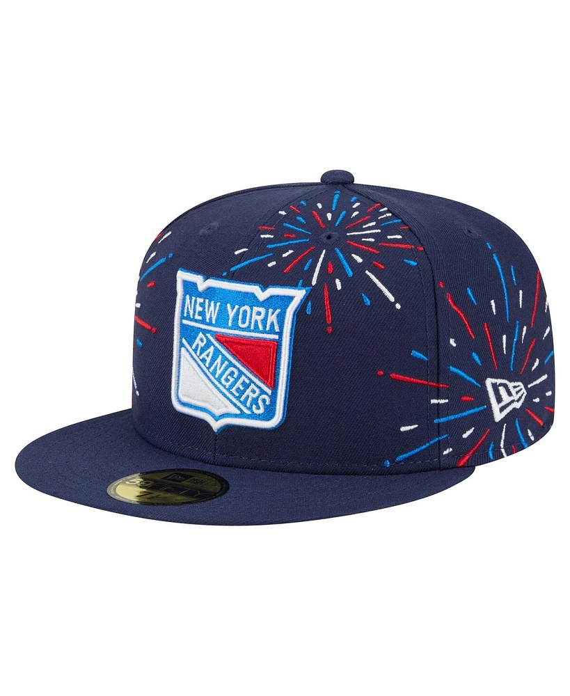 New Era Men's Navy York Rangers Americana Fireworks 59FIFTY Fitted Hat