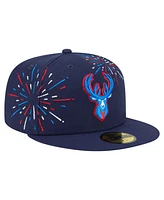 New Era Men's Navy Milwaukee Bucks Americana Fireworks 59FIFTY Fitted Hat