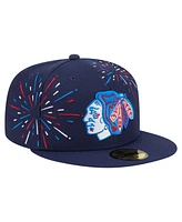 New Era Men's Navy Chicago Blackhawks Americana Fireworks 59FIFTY Fitted Hat