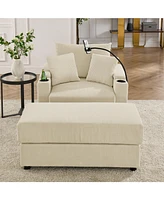 Modern Sofa with Storage & Ottoman: Cozy Corduroy, Cup Holders, Charging Ports