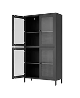 Classic Metal Storage Cabinet Display Cabinet with 4 Glass Doors 4 Shelves Cabinet Bookcase Side Cabinet for Home Office Living Room Kitchen Hallway