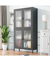 Classic Metal Storage Cabinet Display Cabinet with 4 Glass Doors 4 Shelves Cabinet Bookcase Side Cabinet for Home Office Living Room Kitchen Hallway