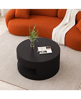 31.5" Round Coffee Table, Modern Center Table with Storage, Vertical Stripe Design Coffee Table for Living Room, Bedroom(Black)