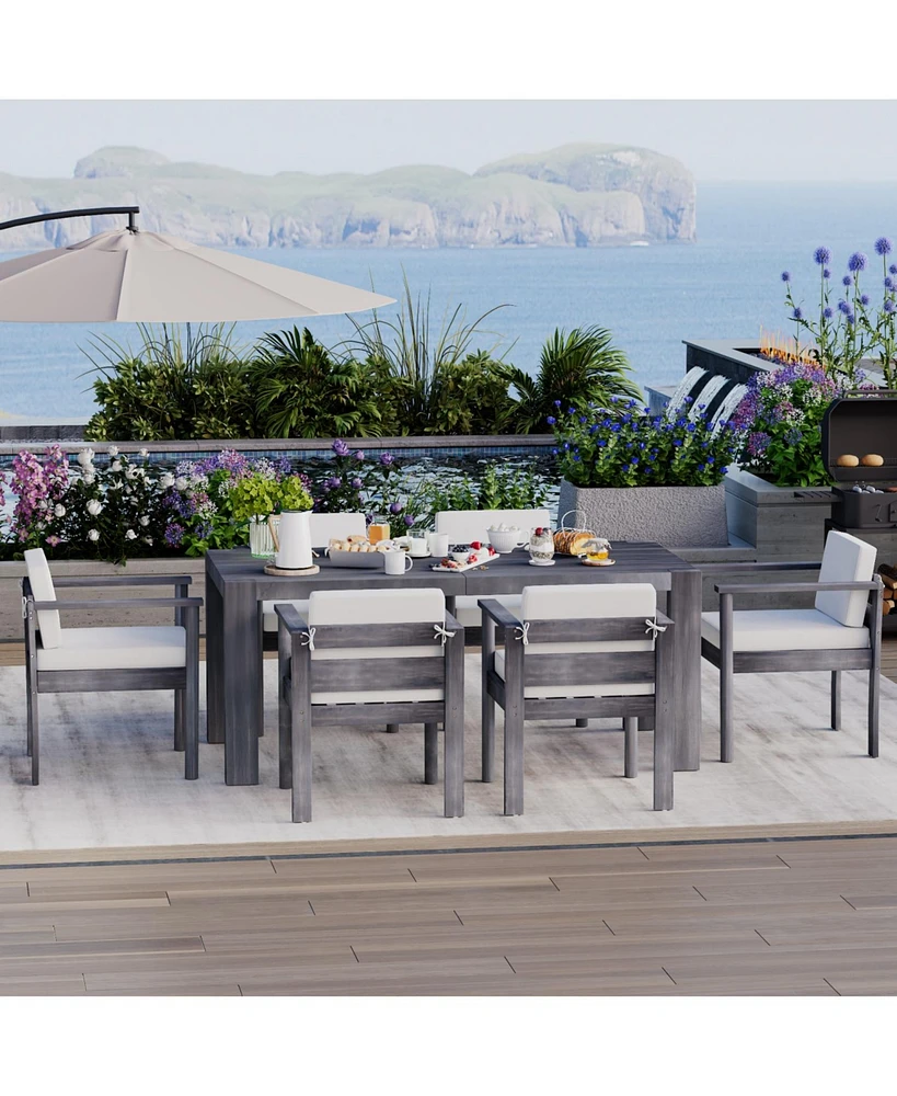 7-Pc Patio Dining Set: 70.8" Table, Cushioned Chairs