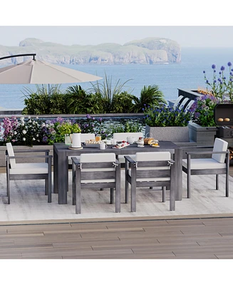 7-Pc Patio Dining Set: 70.8" Table, Cushioned Chairs