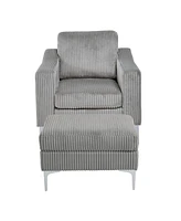 Corduroy Convertible Sectional Sofa with Ottoman - Gray