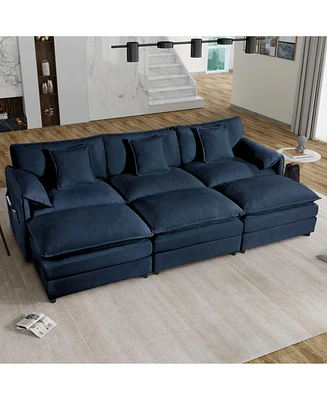 Oversized Cloud Sofa Sleeper with Ottomans - Blue