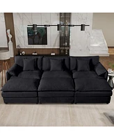 Oversized Cloud Sectional Sofa Sleeper w/ Ottomans & Pillows - Black