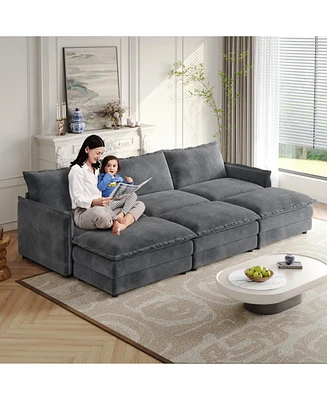 Corduroy Cloud Sofa with Footrests & Cushions