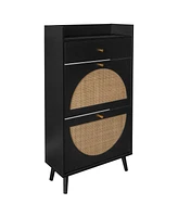 Rattan, Allen 2 door 1 drawer cabinet, shoe rack, double layer