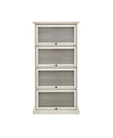 4-Tier Glass Display Cabinet with Flip-up Doors