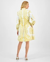 julia jordan Women's Printed Long-Sleeve Cotton Shirtdress