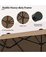 13 Feet Double-Sided Patio Twin Table Umbrella with Crank Handl