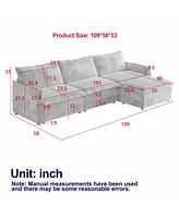 Corduroy 3-Seater Cloud Couch with Footrest & Cushions