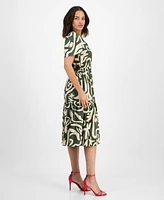 Robbie Bee Women's Printed Smocked-Waist Midi Dress
