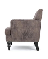 Microfiber Club Chair with Nailhead Trim, Button-Tufted Back, and Birch Legs