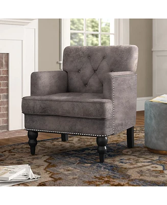 Microfiber Club Chair with Nailhead Trim, Button-Tufted Back, and Birch Legs