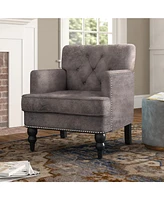 Microfiber Club Chair with Nailhead Trim, Button-Tufted Back, and Birch Legs