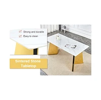 63" Snow Mountain Table & 6 Pu Chairs