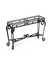Stylish Glass & Metal Console Table with Storage