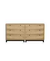 3-Drawers Storage Cabinet Rope Woven Drawer (Set of 2), for Bedroom,Living Room,Dining Room,Hallways,Oak