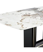 Rectangular Marble Dining Table (63"), Modern Faux Marble Kitchen Table