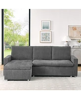 L-Shaped Sleeper Sofa Bed with Reversible Chaise and Storage, Washable Gery Corduroy Covers