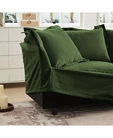 4-Seat L-Shape Sectional Sofa with Armrests, Pillows, and Chenille Fabric in Green