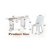 Pandora Patterned Sintered Stone Dining Table Set with 4 White Chairs