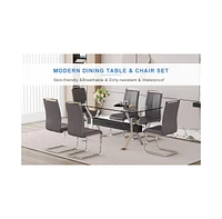 Elegant Tempered Glass Dining Set with Pu Chairs