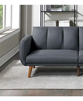 Blue Grey Convertible Sofa with Wooden Legs