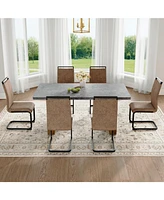 Cozy Modern Dining Set: 67" Table & 6 Fabric Chairs