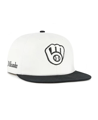 '47 Brand Men's White/Black Milwaukee Brewers Foundation Captain Snapback Hat