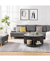 4 Piece of Industrial Round Coffee Table,Sturdy and Easy Assembly, 2-Tier with Storage for Living Room, Garden
