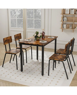 5-Piece Dining Set for 4: Kitchen Table & Chairs, Metal & Mdf, Compact