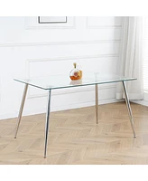 Rectangular Glass Dining Table Set with Pu Chairs (Set of 5)