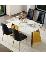 Luxurious 63" Pandora Dining Set: Sintered Stone Table, 4 Pu Chairs