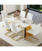 Pandora Sintered Stone Table and White Pu Chairs with Golden Legs