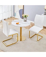 Elegant White Marble Dining Set: Table & 2 Chairs with Suction Relief Texture