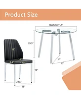 Modern Glass and Metal Table with 4 Black Pu Comfort Chairs
