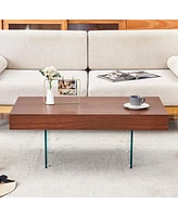 Walnut Mdf Coffee Table with Glass Legs (39.3"x21.6")