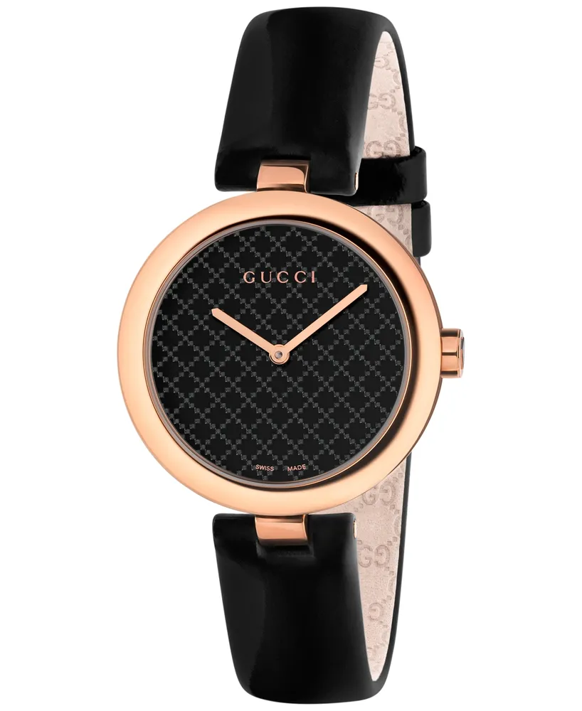 Gucci Women's Swiss Diamantissima Black Leather Strap Watch 32mm YA141401